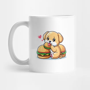 puppy dog pet sticker cartoon vector illustration eat burger Mug